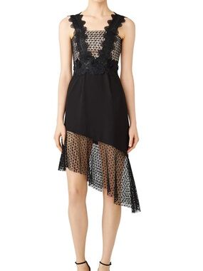 Unitedwood Black Lace & Nude Mesh Asymmetrical Cocktail Dress Small